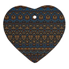 Boho Blue Gold Pattern Ornament (heart) by SpinnyChairDesigns