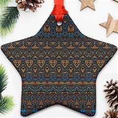 Boho Blue Gold Pattern Ornament (star) by SpinnyChairDesigns