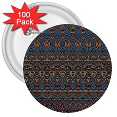 Boho Blue Gold Pattern 3  Buttons (100 Pack)  by SpinnyChairDesigns