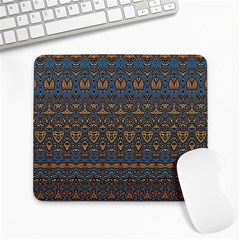 Boho Blue Gold Pattern Large Mousepads by SpinnyChairDesigns