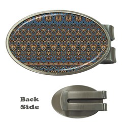 Boho Blue Gold Pattern Money Clips (oval)  by SpinnyChairDesigns