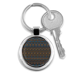 Boho Blue Gold Pattern Key Chain (round) by SpinnyChairDesigns