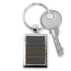 Boho Blue Gold Pattern Key Chain (rectangle) by SpinnyChairDesigns