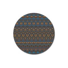 Boho Blue Gold Pattern Magnet 3  (round) by SpinnyChairDesigns