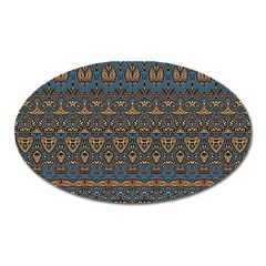 Boho Blue Gold Pattern Oval Magnet by SpinnyChairDesigns