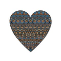 Boho Blue Gold Pattern Heart Magnet by SpinnyChairDesigns