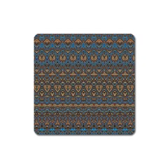 Boho Blue Gold Pattern Square Magnet by SpinnyChairDesigns