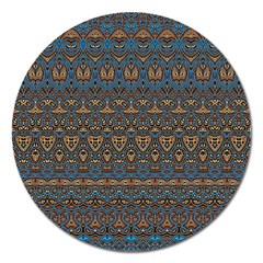 Boho Blue Gold Pattern Magnet 5  (round) by SpinnyChairDesigns