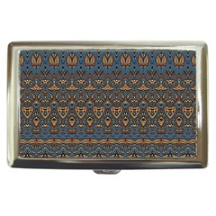 Boho Blue Gold Pattern Cigarette Money Case by SpinnyChairDesigns