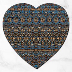 Boho Blue Gold Pattern Jigsaw Puzzle (heart) by SpinnyChairDesigns