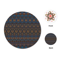 Boho Blue Gold Pattern Playing Cards Single Design (round) by SpinnyChairDesigns