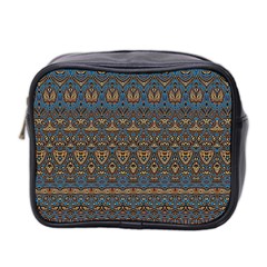 Boho Blue Gold Pattern Mini Toiletries Bag (two Sides) by SpinnyChairDesigns