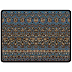 Boho Blue Gold Pattern Fleece Blanket (large)  by SpinnyChairDesigns