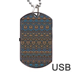 Boho Blue Gold Pattern Dog Tag Usb Flash (two Sides) by SpinnyChairDesigns