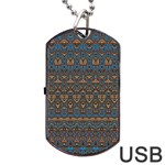 Boho Blue Gold Pattern Dog Tag USB Flash (Two Sides) Front