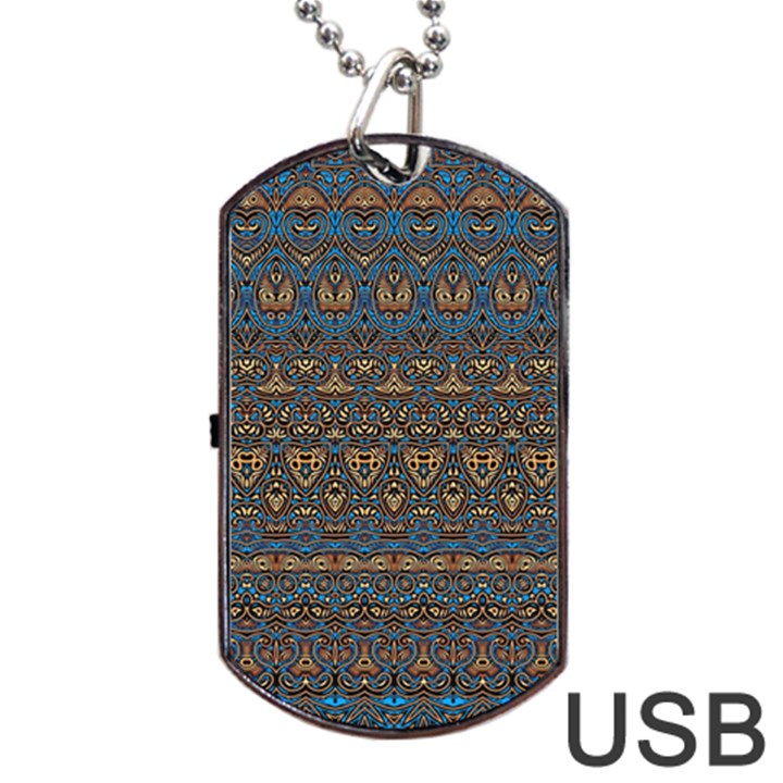 Boho Blue Gold Pattern Dog Tag USB Flash (Two Sides)