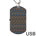 Boho Blue Gold Pattern Dog Tag USB Flash (Two Sides) Back