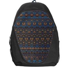 Boho Blue Gold Pattern Backpack Bag by SpinnyChairDesigns