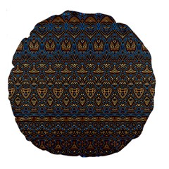 Boho Blue Gold Pattern Large 18  Premium Round Cushions by SpinnyChairDesigns