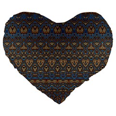 Boho Blue Gold Pattern Large 19  Premium Heart Shape Cushions by SpinnyChairDesigns