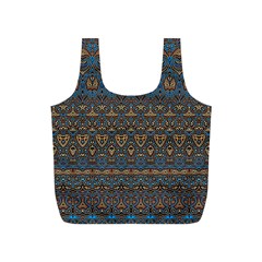 Boho Blue Gold Pattern Full Print Recycle Bag (s) by SpinnyChairDesigns