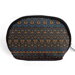 Boho Blue Gold Pattern Accessory Pouch (medium) by SpinnyChairDesigns