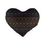 Boho Blue Gold Pattern Standard 16  Premium Flano Heart Shape Cushions Front