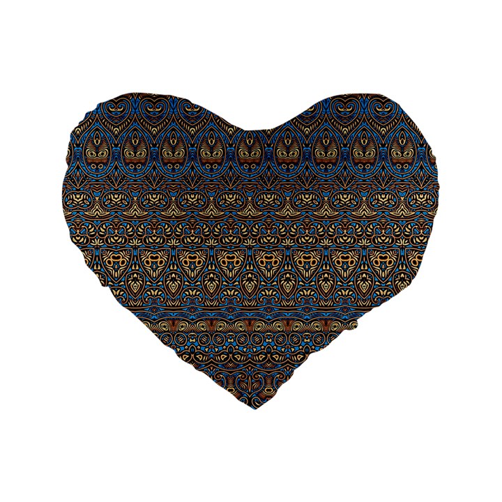 Boho Blue Gold Pattern Standard 16  Premium Flano Heart Shape Cushions