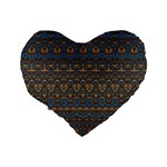 Boho Blue Gold Pattern Standard 16  Premium Flano Heart Shape Cushions Back