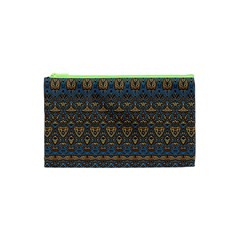 Boho Blue Gold Pattern Cosmetic Bag (xs) by SpinnyChairDesigns