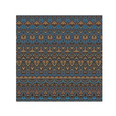 Boho Blue Gold Pattern Small Satin Scarf (square) by SpinnyChairDesigns