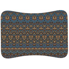 Boho Blue Gold Pattern Velour Seat Head Rest Cushion by SpinnyChairDesigns