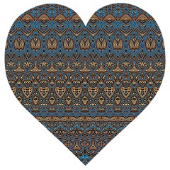 Boho Blue Gold Pattern Wooden Puzzle Heart by SpinnyChairDesigns