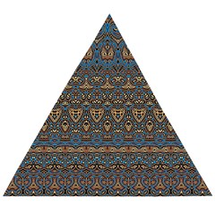 Boho Blue Gold Pattern Wooden Puzzle Triangle by SpinnyChairDesigns