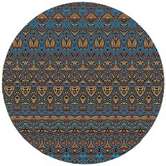 Boho Blue Gold Pattern Wooden Puzzle Round by SpinnyChairDesigns