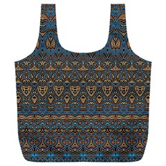 Boho Blue Gold Pattern Full Print Recycle Bag (xxl) by SpinnyChairDesigns