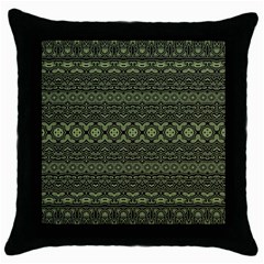 Boho Sage Green Black Throw Pillow Case (black) by SpinnyChairDesigns