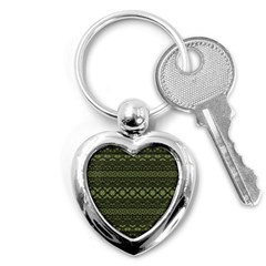 Boho Sage Green Black Key Chain (heart) by SpinnyChairDesigns