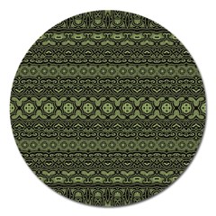 Boho Sage Green Black Magnet 5  (round) by SpinnyChairDesigns