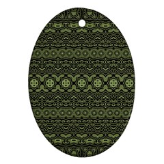 Boho Sage Green Black Oval Ornament (two Sides) by SpinnyChairDesigns