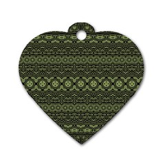 Boho Sage Green Black Dog Tag Heart (two Sides) by SpinnyChairDesigns