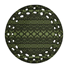 Boho Sage Green Black Ornament (round Filigree) by SpinnyChairDesigns