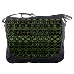 Boho Sage Green Black Messenger Bag by SpinnyChairDesigns