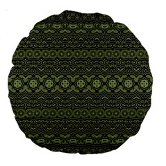 Boho Sage Green Black Large 18  Premium Round Cushions by SpinnyChairDesigns