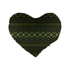 Boho Sage Green Black Standard 16  Premium Heart Shape Cushions by SpinnyChairDesigns