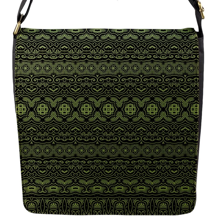 Boho Sage Green Black Flap Closure Messenger Bag (S)