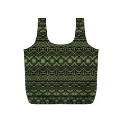 Boho Sage Green Black Full Print Recycle Bag (s) by SpinnyChairDesigns