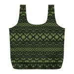 Boho Sage Green Black Full Print Recycle Bag (L) Front