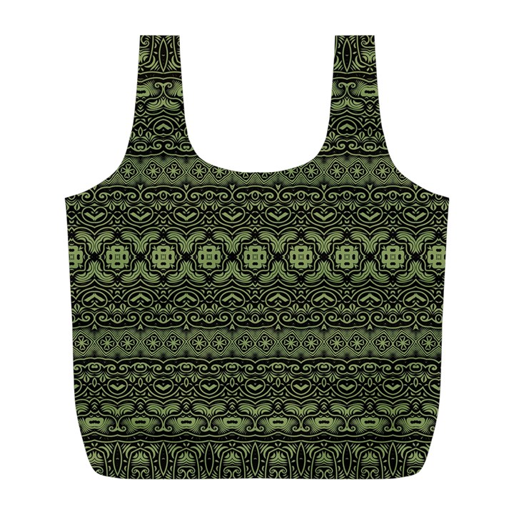 Boho Sage Green Black Full Print Recycle Bag (L)