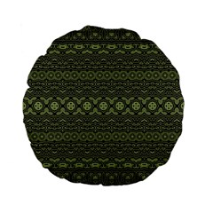 Boho Sage Green Black Standard 15  Premium Flano Round Cushions by SpinnyChairDesigns